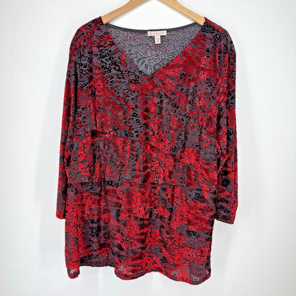 DB Velvet Burnout Top Womens Size 3X Whimsigoth‎ Vintage Damask Stretch Office
